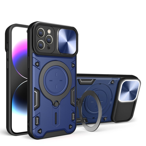 iPhone 13 Pro CD Texture Sliding Camshield Magnetic Holder Phone Case - Blue