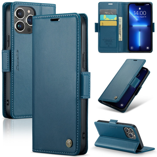 iPhone 13 Pro CaseMe 023 Butterfly Buckle Litchi Texture RFID Anti-theft Leather Phone Case - Blue
