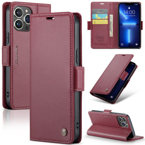 iPhone 13 Pro CaseMe 023 Butterfly Buckle Litchi Texture RFID Anti-theft Leather Phone Case - Wine Red