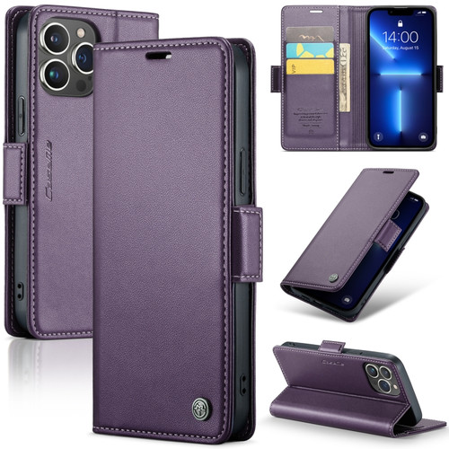iPhone 13 Pro CaseMe 023 Butterfly Buckle Litchi Texture RFID Anti-theft Leather Phone Case - Pearly Purple