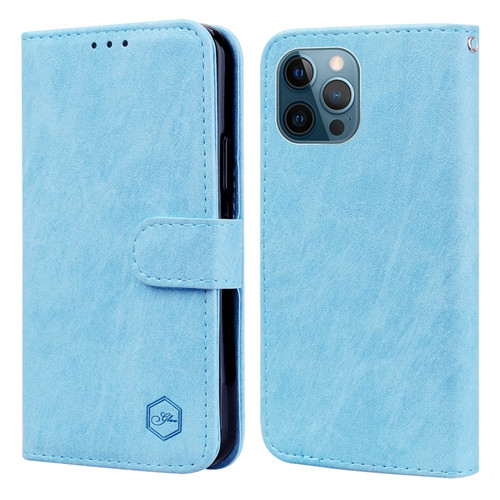 iPhone 13 Pro Skin Feeling Oil Leather Texture PU + TPU Phone Case - Light Blue