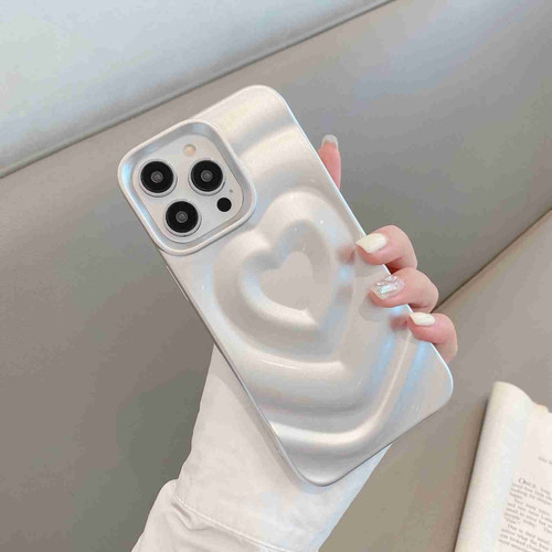 iPhone 13 Pro 3D Love Pattern Phone Case - Silver
