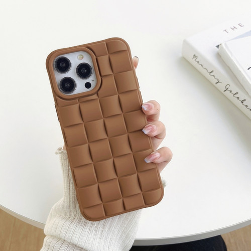 iPhone 13 3D Cube Weave Texture Skin Feel Phone Case - Brown