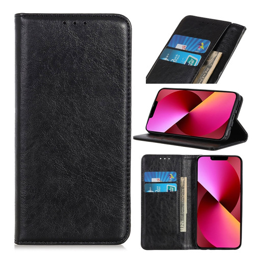 iPhone 13 Magnetic Crazy Horse Texture Horizontal Flip Leather Case with Holder & Card Slots & Wallet - Black