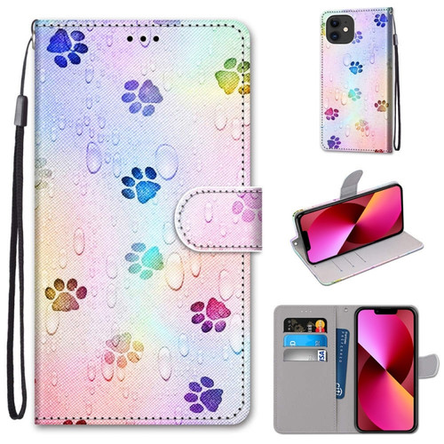 iPhone 13 Coloured Drawing Cross Texture Horizontal Flip PU Leather Case with Holder & Card Slots & Wallet & Lanyard - Footprint Water Drops