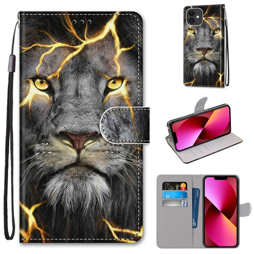 iPhone 13 Coloured Drawing Cross Texture Horizontal Flip PU Leather Case with Holder & Card Slots & Wallet & Lanyard - Fission Lion