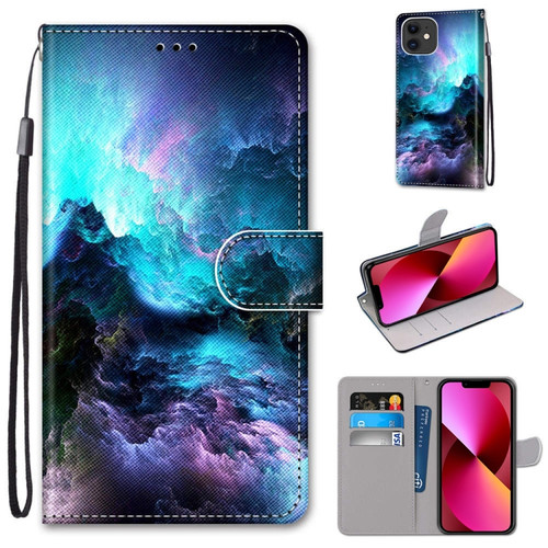 iPhone 13 Coloured Drawing Cross Texture Horizontal Flip PU Leather Case with Holder & Card Slots & Wallet & Lanyard - Colorful Clouds