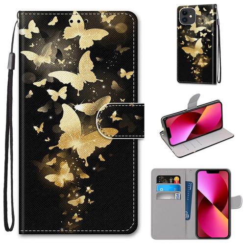 iPhone 13 Coloured Drawing Cross Texture Horizontal Flip PU Leather Case with Holder & Card Slots & Wallet & Lanyard - Golden Butterfly Group