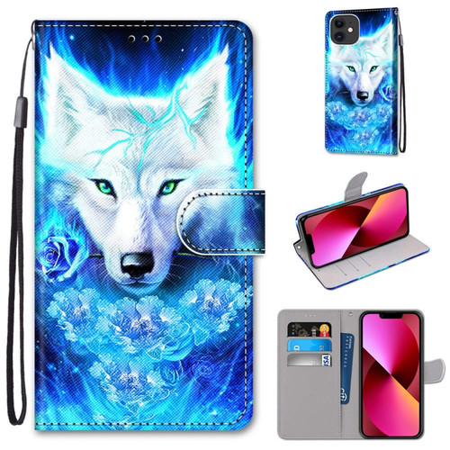 iPhone 13 Coloured Drawing Cross Texture Horizontal Flip PU Leather Case with Holder & Card Slots & Wallet & Lanyard - Dick Rose Wolf
