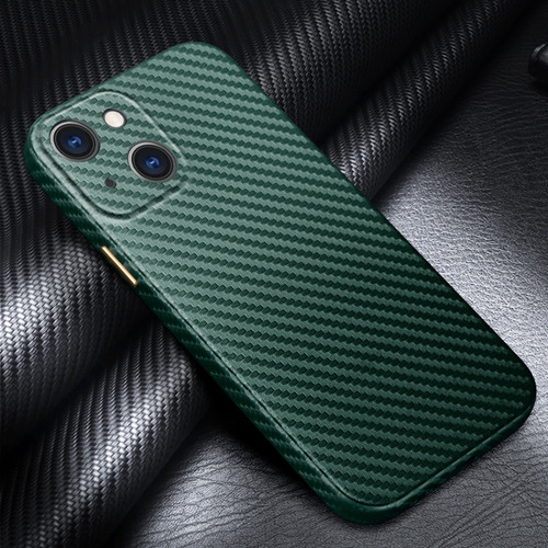 iPhone 13 R-JUST Carbon Fiber Leather Texture All-inclusive Shockproof Back Cover Case - Green