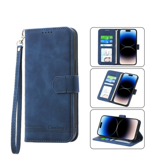 iPhone 13 Dierfeng Dream Line TPU + PU Leather Phone Case - Blue