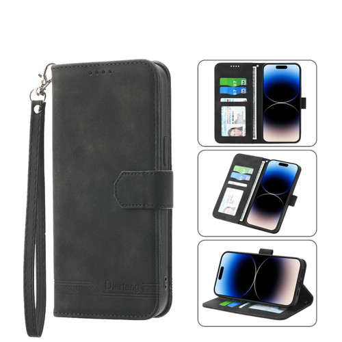 iPhone 13 Dierfeng Dream Line TPU + PU Leather Phone Case - Black