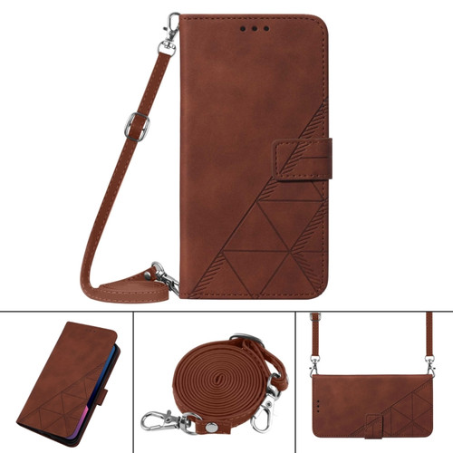 iPhone 13 Crossbody 3D Embossed Flip Leather Phone Case - Brown