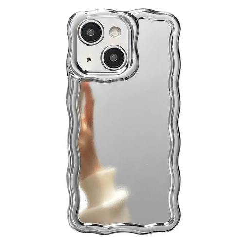 iPhone 13 Electroplated Mirror Waves Silicone Phone Case - Silver