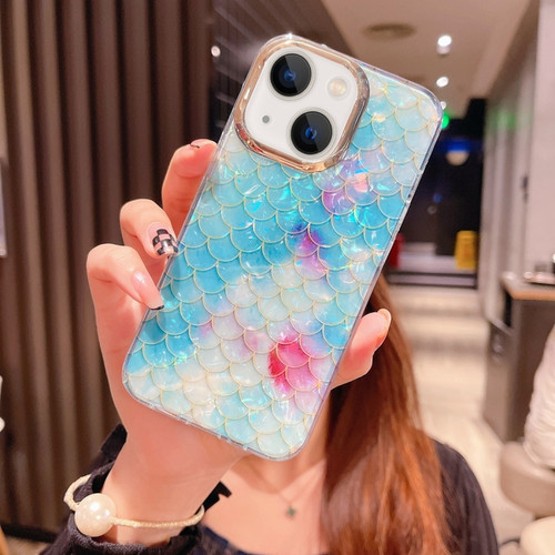 iPhone 13 Colorful Crystal Shell Pattern PC + TPU Phone Case - Fish-scales Blue