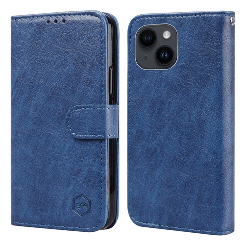 iPhone 13 Skin Feeling Oil Leather Texture PU + TPU Phone Case - Dark Blue