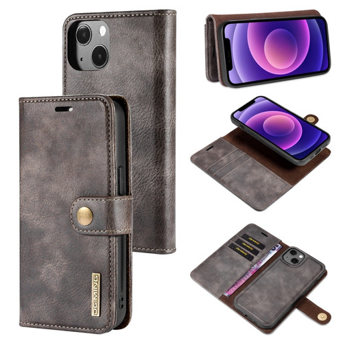 iPhone 13 DG.MING Crazy Horse Texture Flip Detachable Magnetic Leather Case with Holder & Card Slots & Wallet - Grey