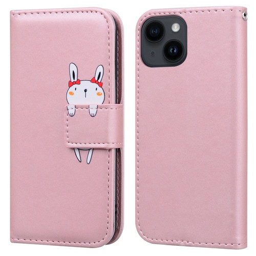 iPhone 13 Cartoon Buckle Horizontal Flip Leather Phone Case - Pink