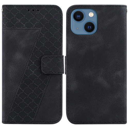 iPhone 13 7-shaped Embossed Leather Phone Case - Black