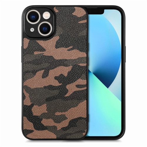 iPhone 13 Camouflage Leather Back Cover Phone Case - Brown
