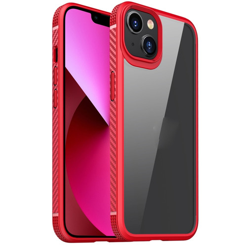 iPhone 13 MG Series Carbon Fiber TPU + Clear PC Four-corner Airbag Shockproof Case - Red