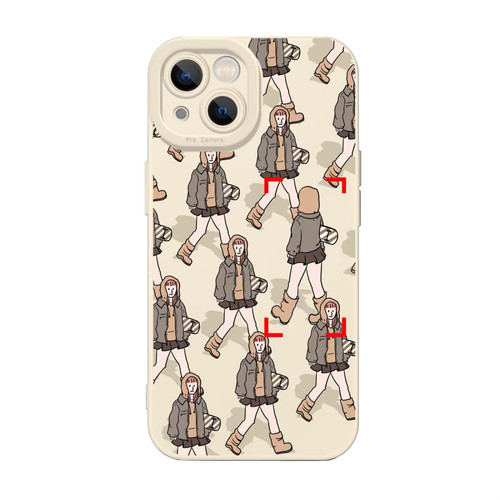 iPhone 13 Liquid Silicone Pedestrians Pattern Phone Case - Beige