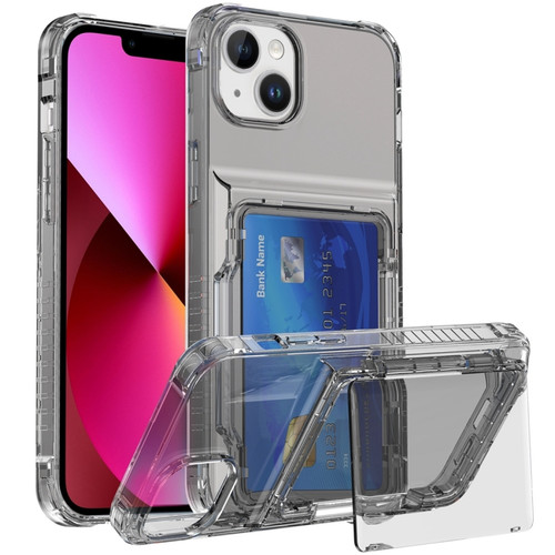 iPhone 13 Crystal Clear Flip Card Slot Phone Case - Transparent Black