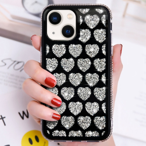 iPhone 13 Love Hearts Diamond Mirror TPU Phone Case - Black