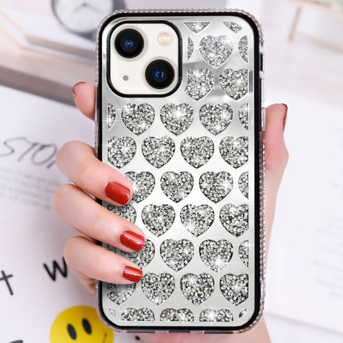 iPhone 13 Love Hearts Diamond Mirror TPU Phone Case - Silver