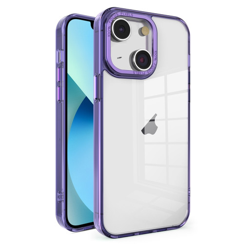 iPhone 13 Crystal TPU + PC Electroplated Lens Frame Phone Case - Purple