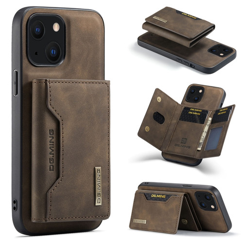 iPhone 13 DG.MING M2 Series 3-Fold Card Bag Shockproof Case with Wallet & Holder Function - Coffee