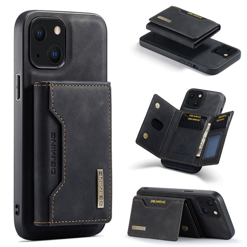 iPhone 13 DG.MING M2 Series 3-Fold Card Bag Shockproof Case with Wallet & Holder Function - Black