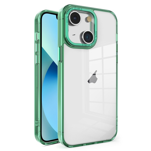 iPhone 13 Crystal TPU + PC Electroplated Lens Frame Phone Case - Green