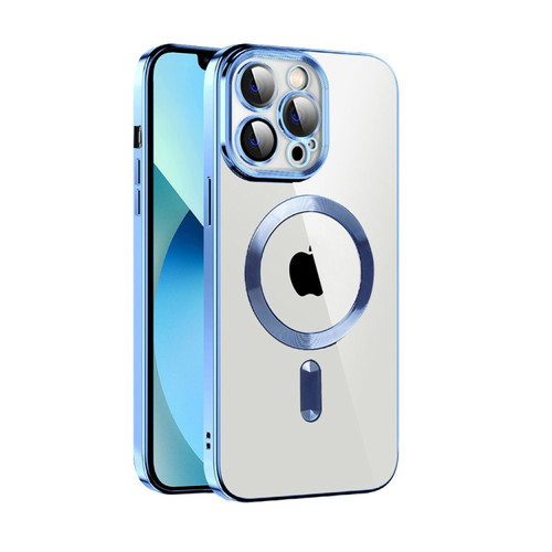 iPhone 13 CD Texture Plating TPU MagSafe Phone Case with Lens Film - Sierra Blue