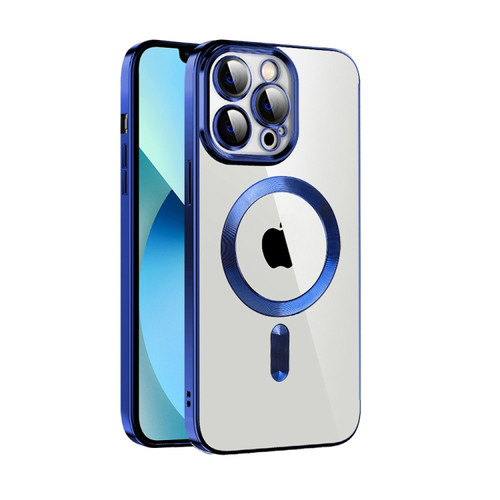 iPhone 13 CD Texture Plating TPU MagSafe Phone Case with Lens Film - Royal Blue