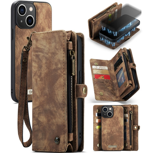 iPhone 13 CaseMe-008 Detachable Multifunctional Horizontal Flip Leather Case with Card Slot & Holder & Zipper Wallet & Photo Frame - Brown