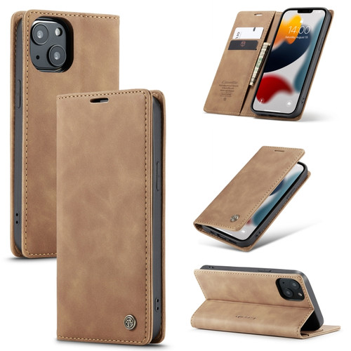 iPhone 13 CaseMe-013 Multifunctional Retro Frosted Horizontal Flip Leather Case with Card Slot & Holder & Wallet - Brown