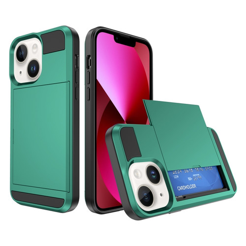 iPhone 13 Multifunction Armor Slide Card Slot Phone Case - Green Lake