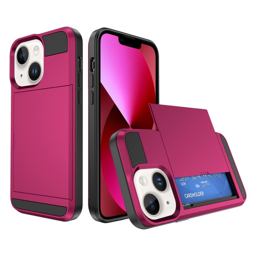iPhone 13 Multifunction Armor Slide Card Slot Phone Case - Rose Red