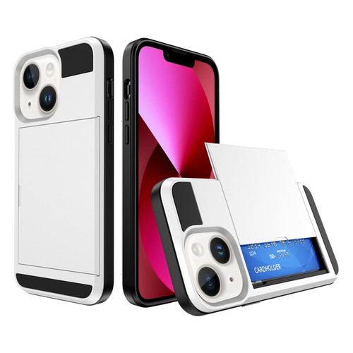 iPhone 13 Multifunction Armor Slide Card Slot Phone Case - White