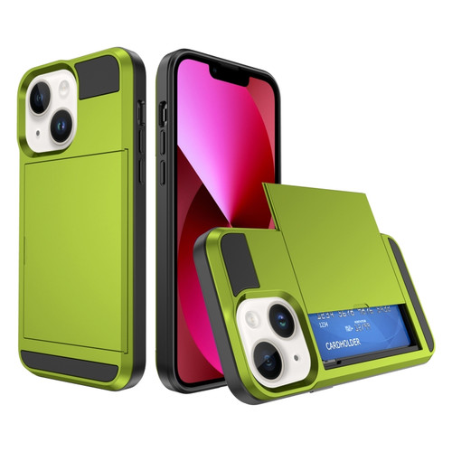 iPhone 13 Multifunction Armor Slide Card Slot Phone Case - Grass Green