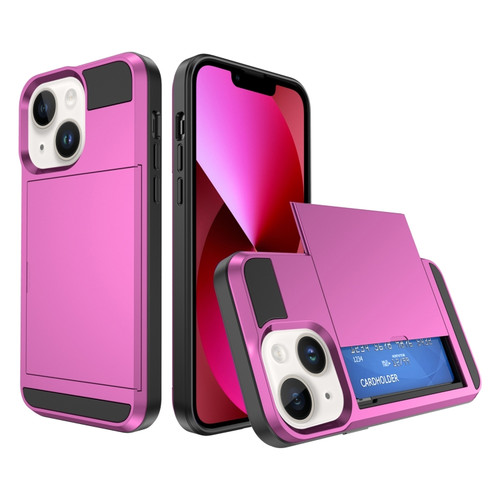 iPhone 13 Multifunction Armor Slide Card Slot Phone Case - Pink