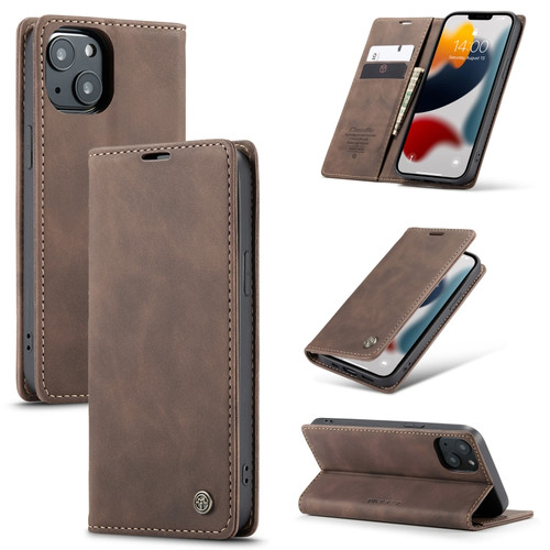 iPhone 13 CaseMe-013 Multifunctional Retro Frosted Horizontal Flip Leather Case with Card Slot & Holder & Wallet - Coffee