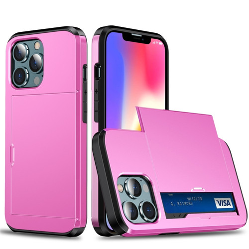iPhone 13 Shockproof Armor Protective Case with Slide Card Slot - Pink
