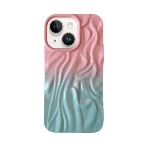 iPhone 13 Wrinkle Gradient Oily Feel TPU Phone Case - Pink Green