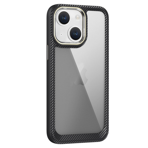 iPhone 13 Carbon Fiber Transparent Back Panel Phone Case - Black + Transparent Black