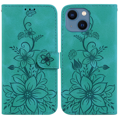 iPhone 13 Lily Embossed Leather Phone Case - Green