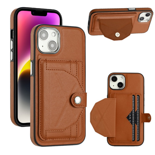 iPhone 13 Shockproof Leather Phone Case with Card Holder - Brown