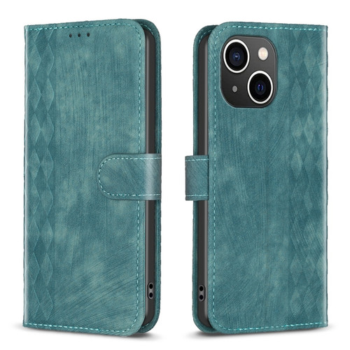 iPhone 13 Plaid Embossed Leather Phone Case - Green