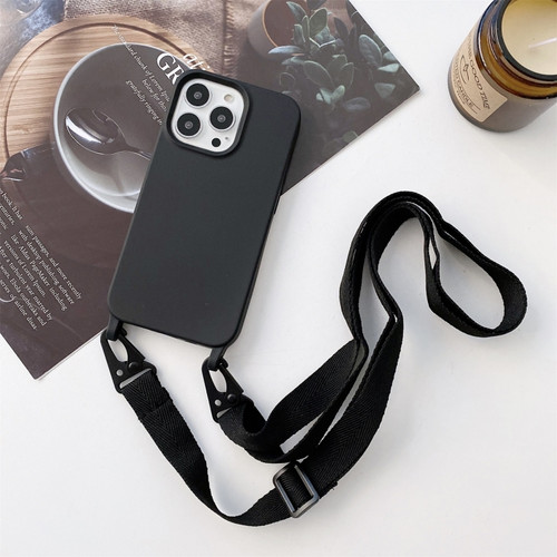 iPhone 13 Elastic Silicone Protective Case with Wide Neck Lanyard - Black